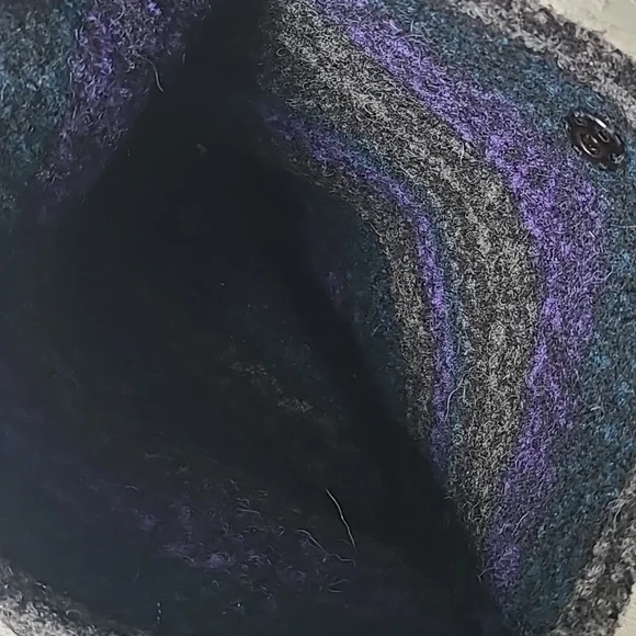 Stylish Vintage Handmade Purple and Black Women's Wool Tote Bag - Picture 5 of 7